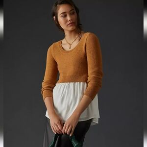 By ANTHROPOLOGIE Layered Knit Sweater – Camel / Ivory | XS